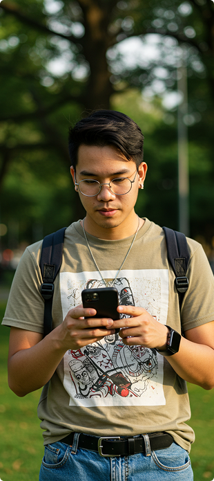 Person looking at phone outdoors