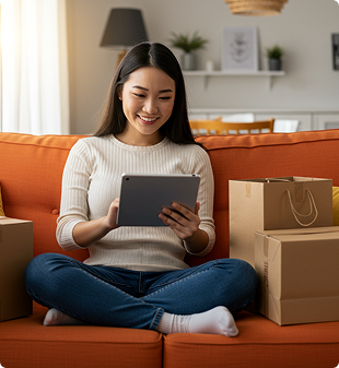 Person using tablet on couch